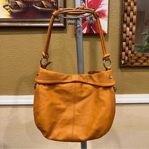 Allison Scott Adrianna Hobo Orange Pebbled Leather Bag